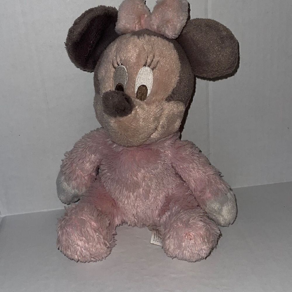 Disney Parks Pink Minnie Mouse 9” Plush Lovey Rattle for Baby infant Soft